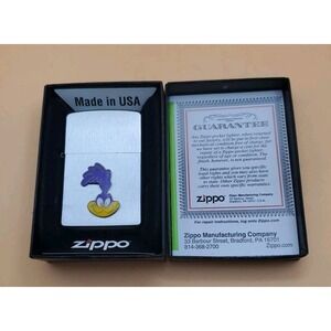 Zippo Lighter With A Cartoon Road runner Emblem Silver And Black,  Unused